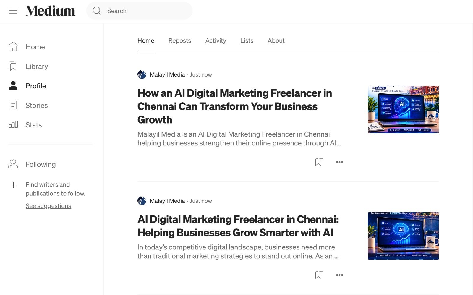 Medium Publication on AI Digital Marketing Freelancer in Chennai by Avinash M.M